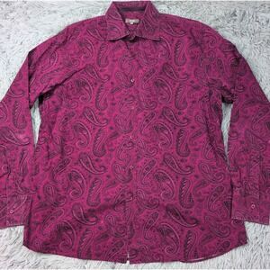 WE Shirt Mens XXL Purple Paisley Button Up Cotton Casual Comfort